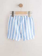Blue Stripe Linen Blend Pull On Shorts (3mths-7yrs)