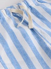 Blue Stripe Linen Blend Pull On Shorts (3mths-7yrs)