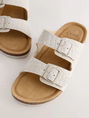 Cream Weave Embossed Suede Two Buckle Sandals
