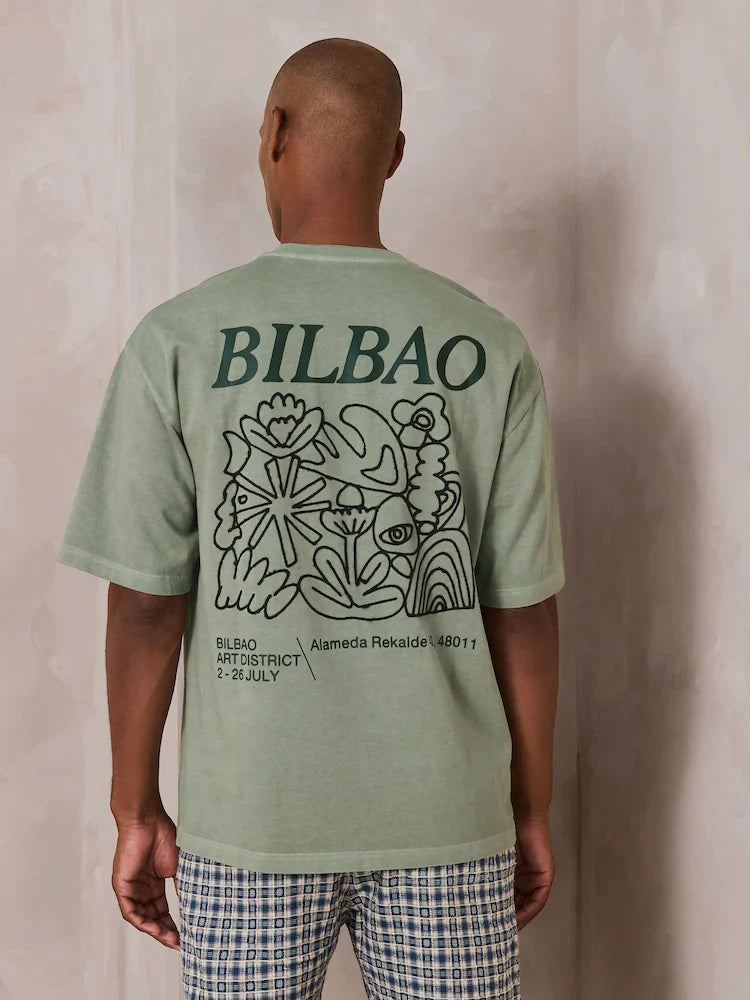 Green Relaxed Fit Graphic Print Heavy Weight T-Shirt