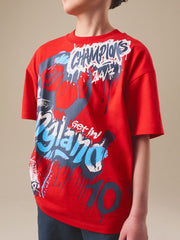 Red England Short Sleeve Graphic Football T-Shirt (3-16yrs)