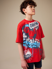 Red England Short Sleeve Graphic Football T-Shirt (3-16yrs)