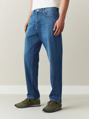 Blue Denim Slim Fit Motionflex Jeans With Linen