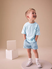 Blue Checkerboard Short Sleeve T-Shirt & Shorts Set (3mths-7yrs)