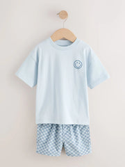 Blue Checkerboard Short Sleeve T-Shirt & Shorts Set (3mths-7yrs)