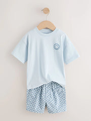 Blue Checkerboard Short Sleeve T-Shirt & Shorts Set (3mths-7yrs)