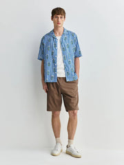 Navy Floral Stripe Print Short Sleeve Shirt