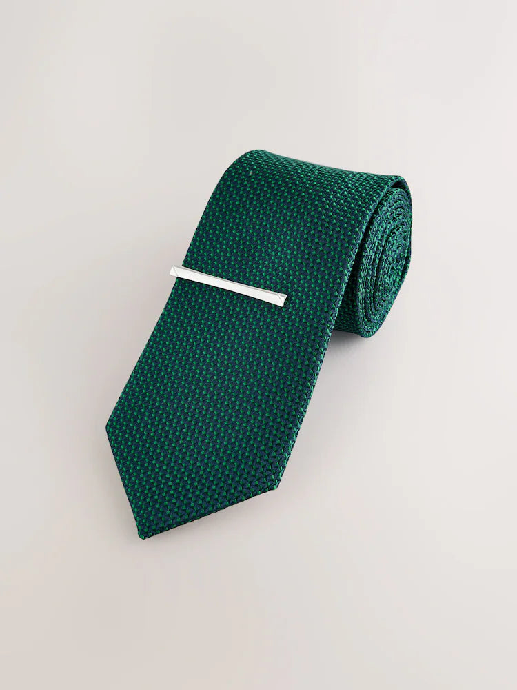 Green Texture Tie with Clip