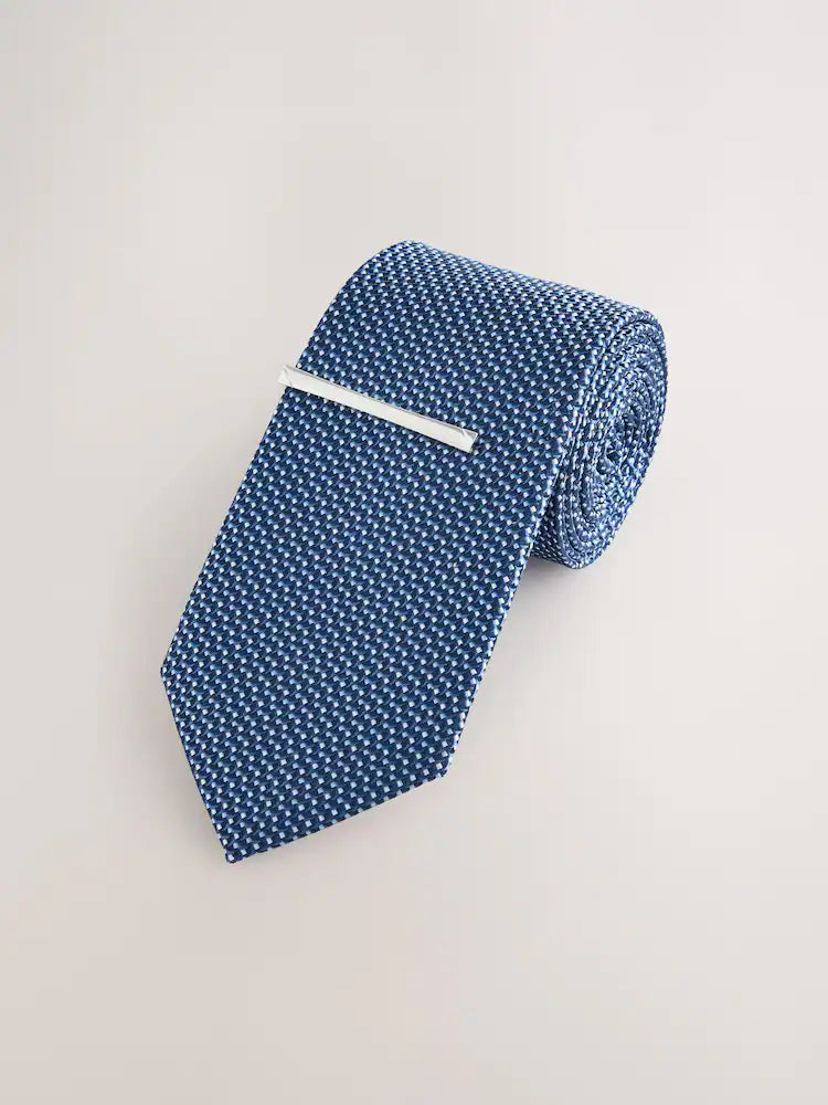 Steel Blue Texture Tie with Clip