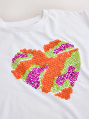 White Pastel Boxy Sequin Heart T-Shirt (3-16yrs)