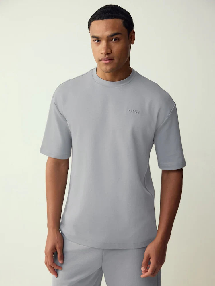 Grey Embossed Relaxed Fit Motionflex Soft Heavyweight T-Shirt