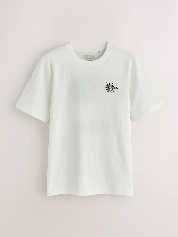 White Beach Graphic Regular Fit Graphic Print Slub T-Shirt