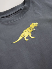 Charcoal Dino Embroidery Short Sleeve Graphic T-Shirt (3-16yrs)