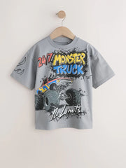 Grey Monster Truck Short Sleeve Graphic T-Shirt (3-16yrs)