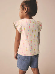 Ecru White Rainbow Spot Frill Shoulder Ribbed Vest (3mths-7yrs)