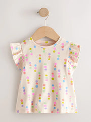 Ecru White Rainbow Spot Frill Shoulder Ribbed Vest (3mths-7yrs)