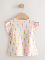 Ecru White Rainbow Spot Frill Shoulder Ribbed Vest (3mths-7yrs)