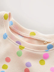 Ecru White Rainbow Spot Frill Shoulder Ribbed Vest (3mths-7yrs)