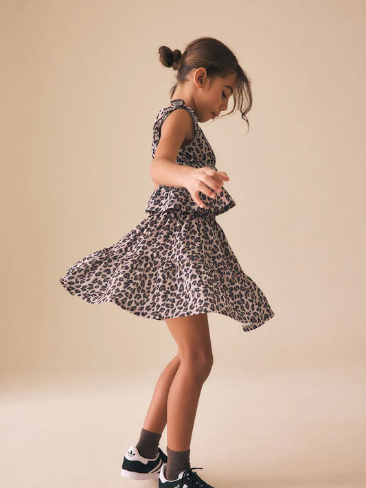 Animal Print Top And Skirt Set (3-16yrs)