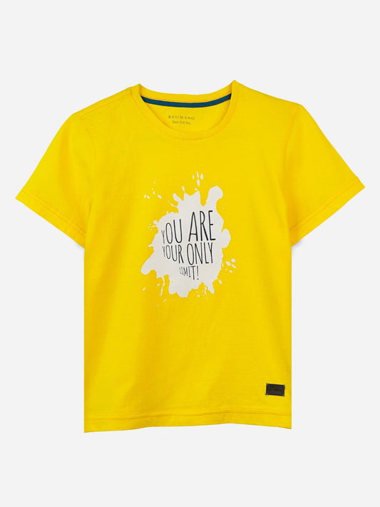 Yellow Graphic Printed Casual T-Shirt Brumano Pakistan