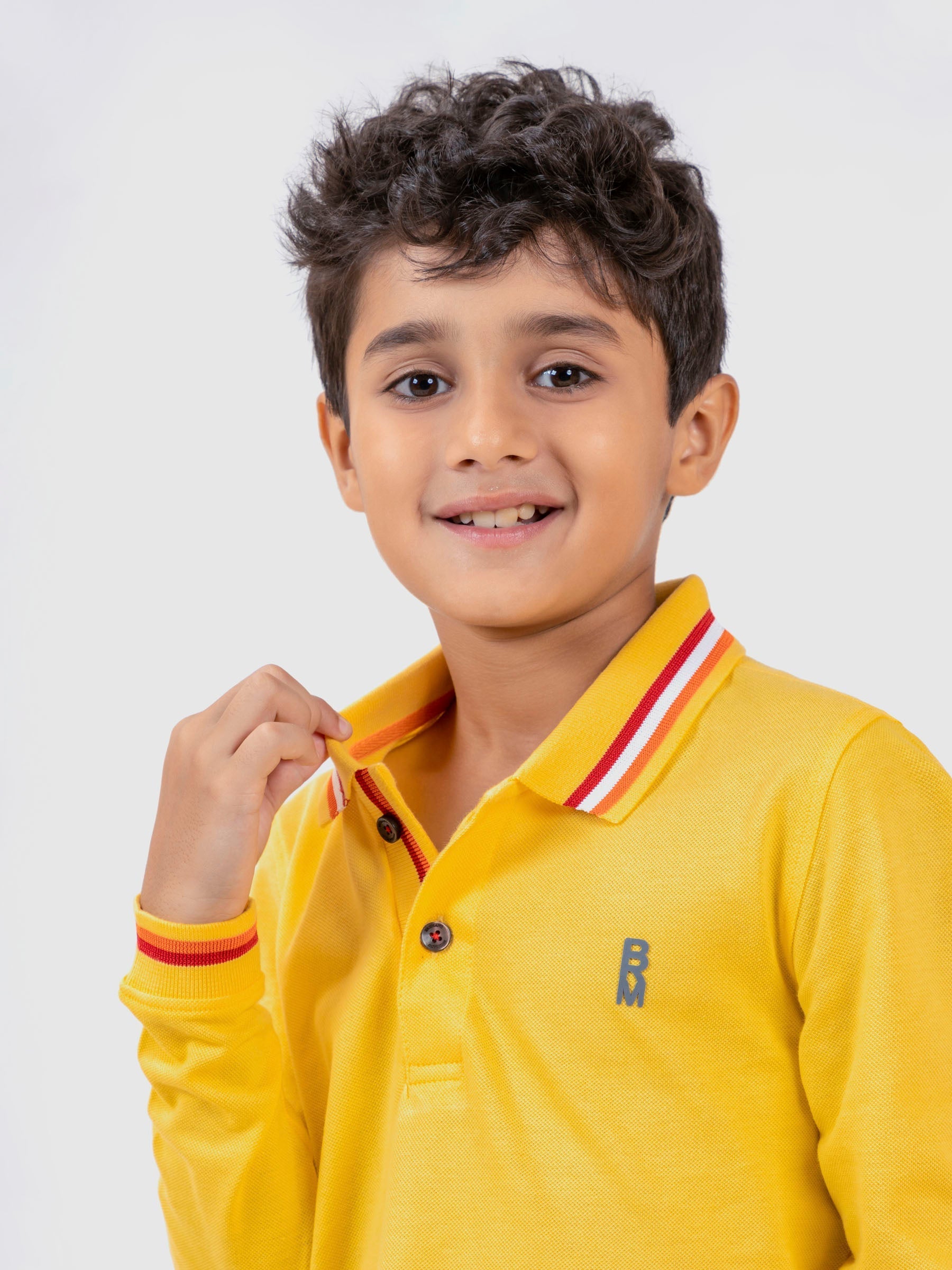 Yellow Contrasting Tipped Long Sleeve Pique Polo Brumano Pakistan