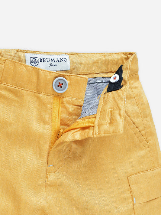 Yellow Herringbone Cotton Casual Shorts Brumano Pakistan