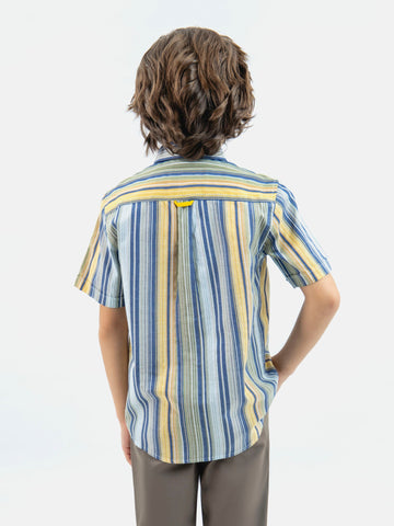 Yellow & Blue Striped Half Sleeve Casual Shirt Brumano Pakistan