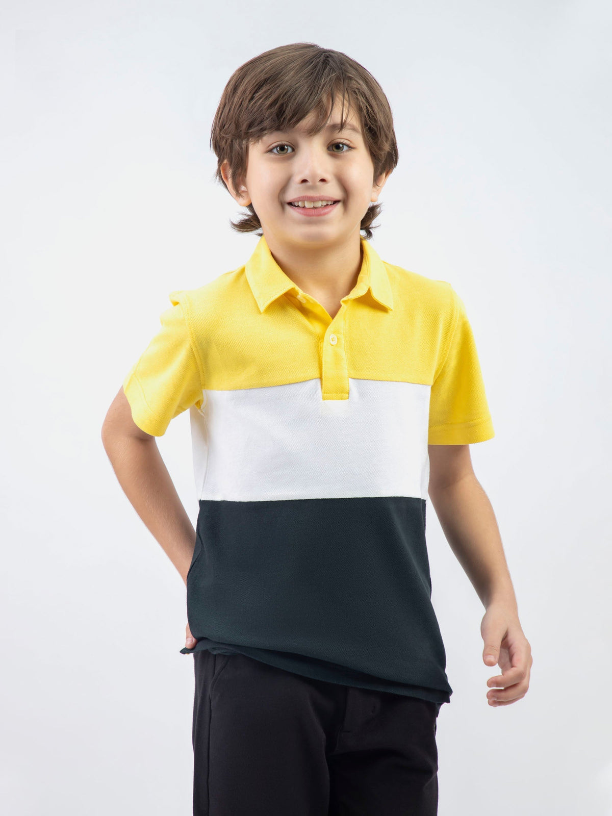 Yellow & Green Three Tone Casual Pique Polo Brumano Pakistan