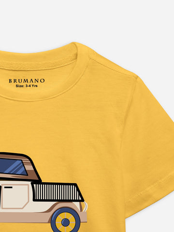 Yellow 'Jeep'' Printed Casual T-Shirt Brumano Pakistan