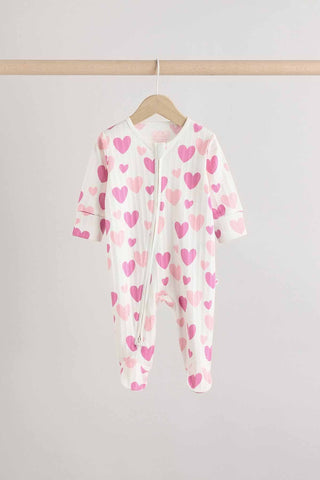 Pink Baby Pink Heart Printed 100% Cotton Sleepsuit 3 Pack
