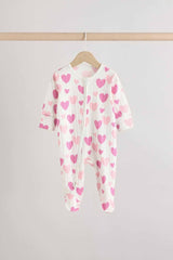 Pink Baby Pink Heart Printed 100% Cotton Sleepsuit 3 Pack