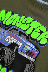 Khaki Green Truck Relaxed Fit Short Sleeve Graphic Print T-Shirt