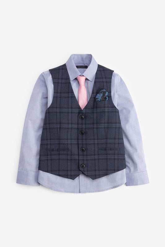 Navy Blue Check Waistcoat, Shirt & Tie Set NEXT UK