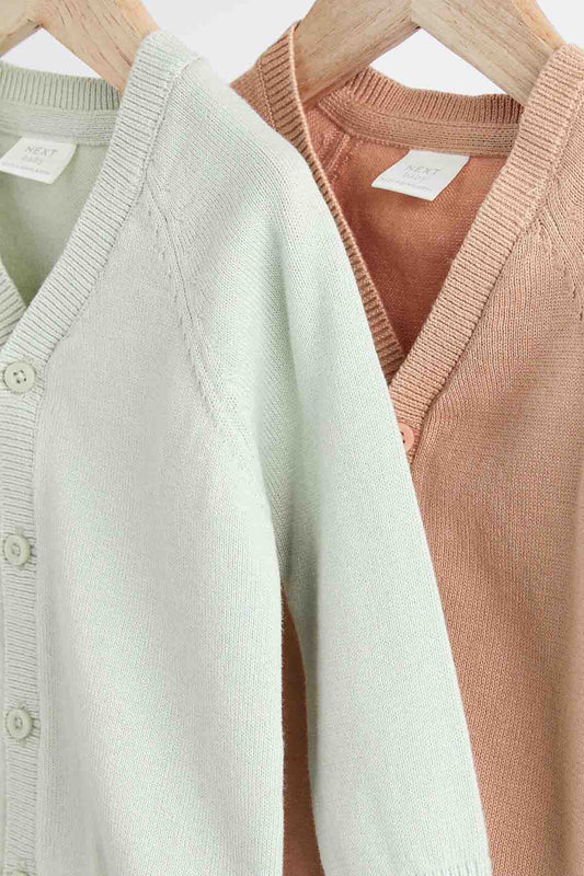 Rust Brown/Sage Green Baby 100% Cotton Knitted Cardigans 2 Pack