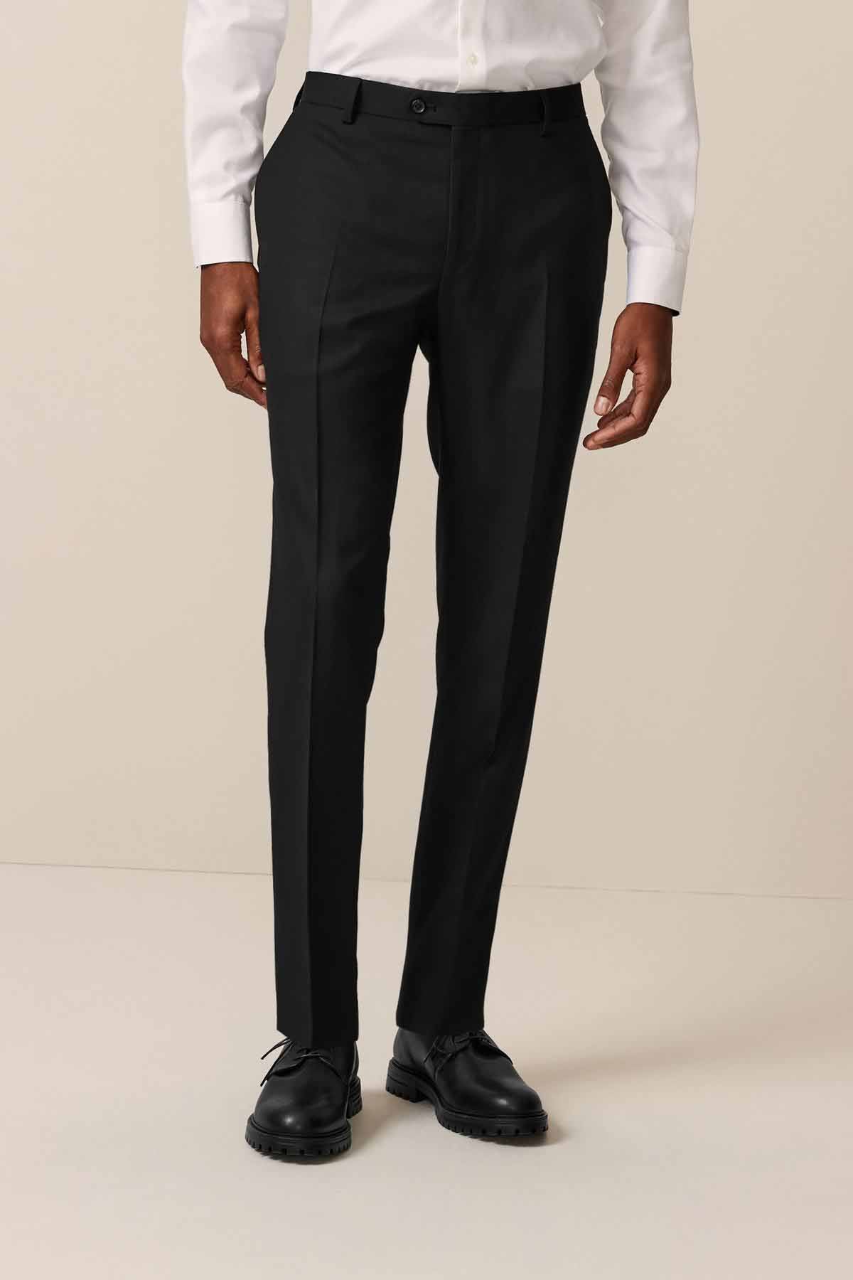 Black Slim Fit Textured Suit Trousers