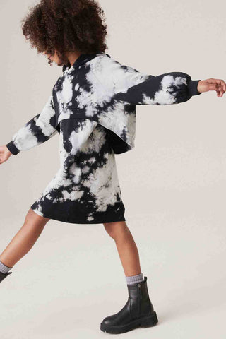 Black/White 100% Cotton Tie Dye Hoodie Dress