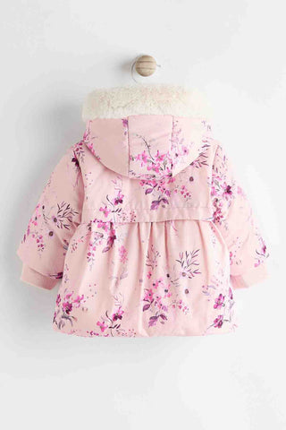 Pink Floral Baby Hooded Puffer Coat