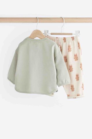 Sage Green Varsity Bunny Baby Long Sleeve Top And Leggings Set