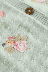Sage Green Fairy Embroidered Baby Knitted Cardigan