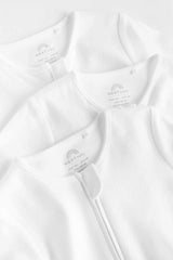 White Essential Zipped 100% Cotton Baby Sleepsuits 3 Pack