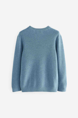 Blue 100% Cotton Crew Neck Knitted Jumper