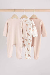Neutral Hamish Baby 100% Cotton Sleepsuits 3 Pack