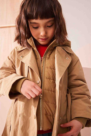 Camel Shower Resistant Double Layer Trench Coat