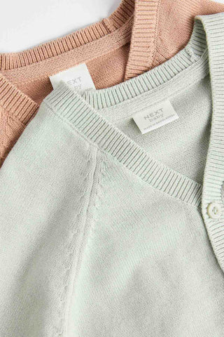 Rust Brown/Sage Green Baby 100% Cotton Knitted Cardigans 2 Pack