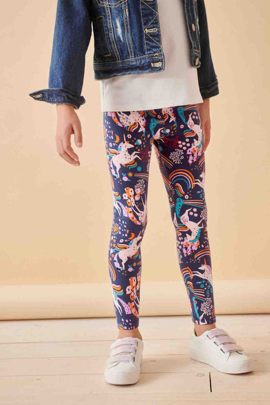 Navy Unicorn Rainbow Printed Leggings