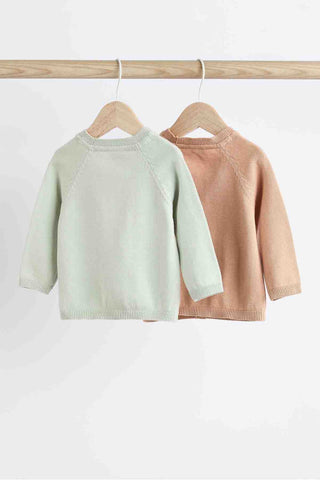 Rust Brown/Sage Green Baby 100% Cotton Knitted Cardigans 2 Pack