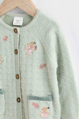 Sage Green Fairy Embroidered Baby Knitted Cardigan