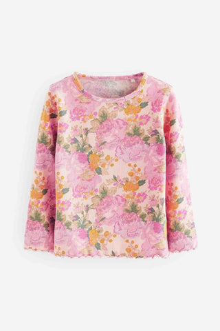 Pink Vintage Floral Cotton Rich Long Sleeve Rib T-Shirt