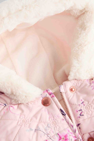 Pink Floral Baby Hooded Puffer Coat