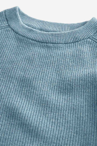 Blue 100% Cotton Crew Neck Knitted Jumper